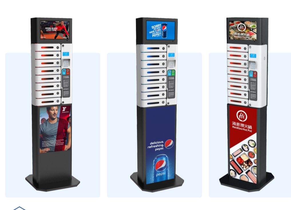 Stacja pionowa ładująca do telefonów o wys.1,75m szer 50 cm  z ekranem 