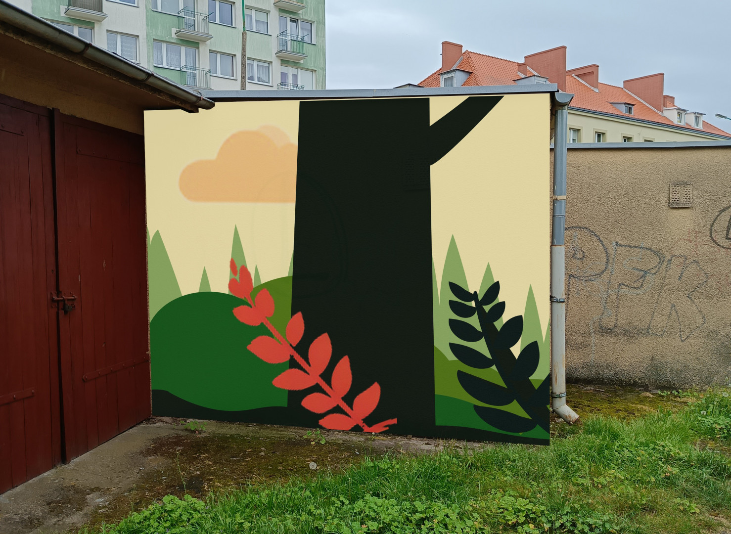 wizualizacja murali na ścianach garaży 5