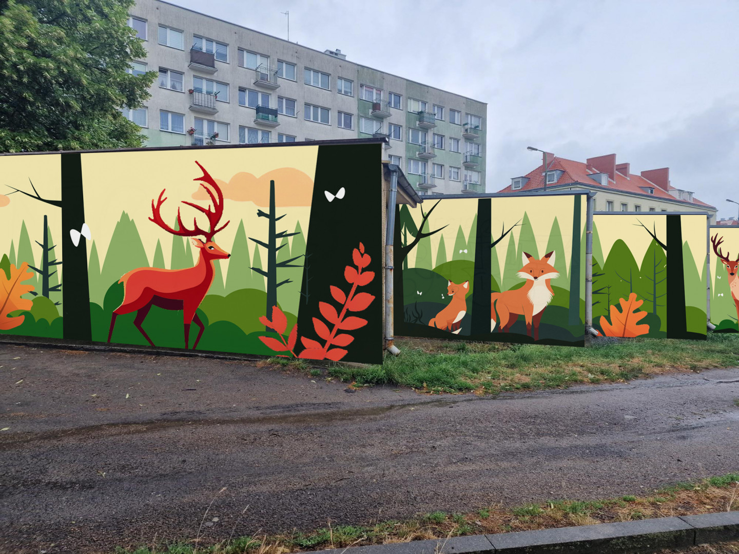 wizualizacja murali na ścianach garaży