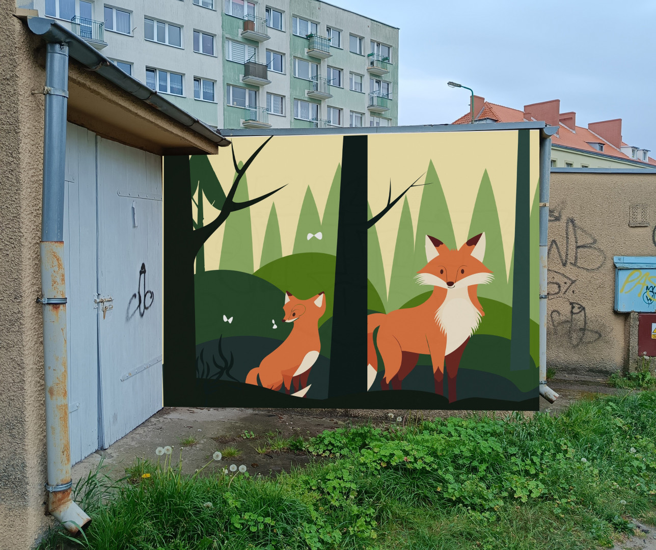 wizualizacja murali na ścianach garaży 2